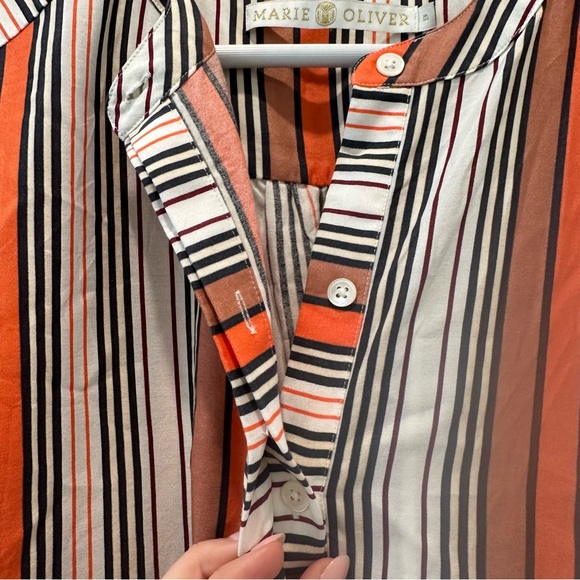 Marie Oliver Lachlan Silk Cotton Tiered Mini Dress Rust Orange Stripe Short - Picture 5 of 10